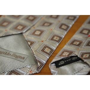 ERMENEGILDO ZEGNA Silk Tie Brown Orange Geometric Made Italy Men's